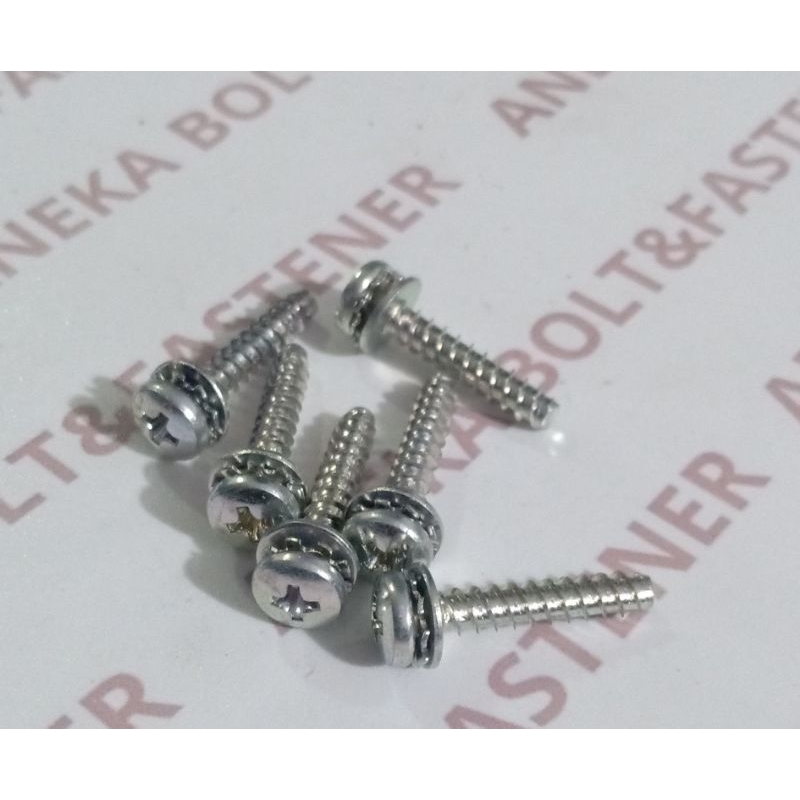 Baut Skrup Ulir Kasar M4x20 Plus Ring Matahari dan Ring Plat Kepala Obeng