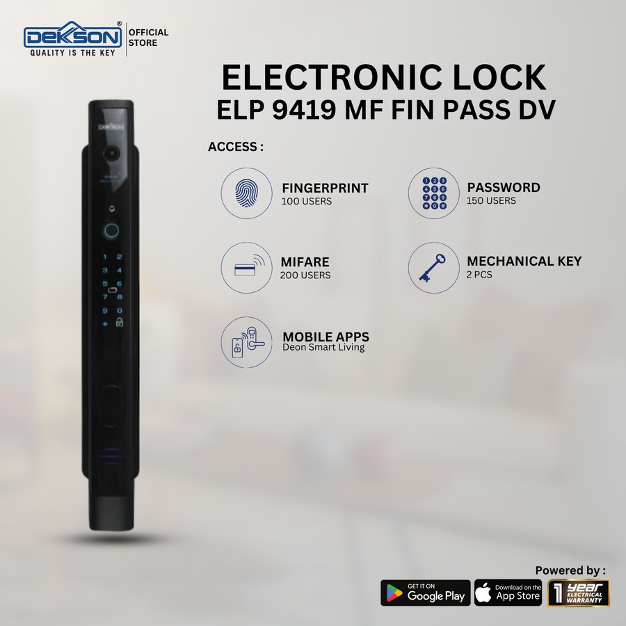 Electronic Lock Dekkson ELP 9419 MF FIN PASS DV Black/ Gagang Pintu - ELP 9419 FIN