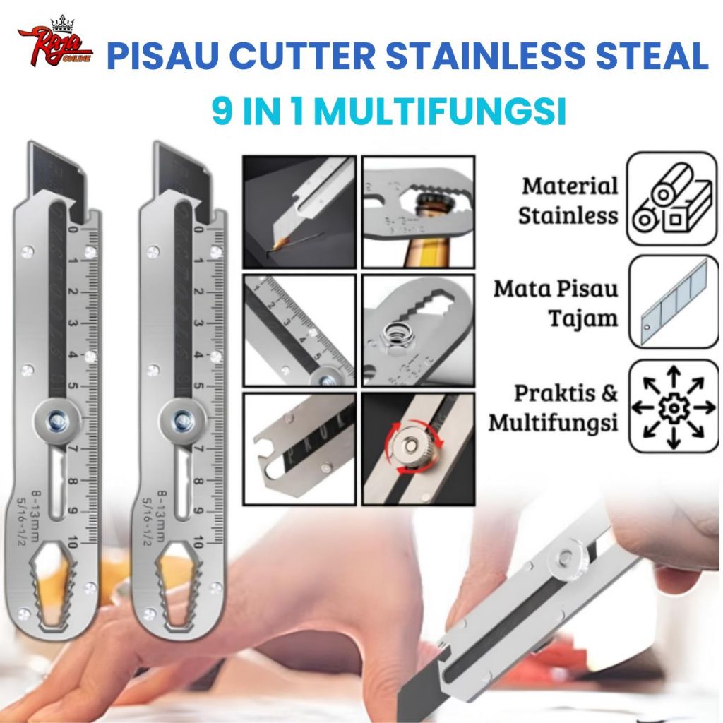 

Cutter Stainless Steel Dengan Pengukur Anti Karat 9 in 1 Knife Cutting Tool Bottle Cutter Serbaguna