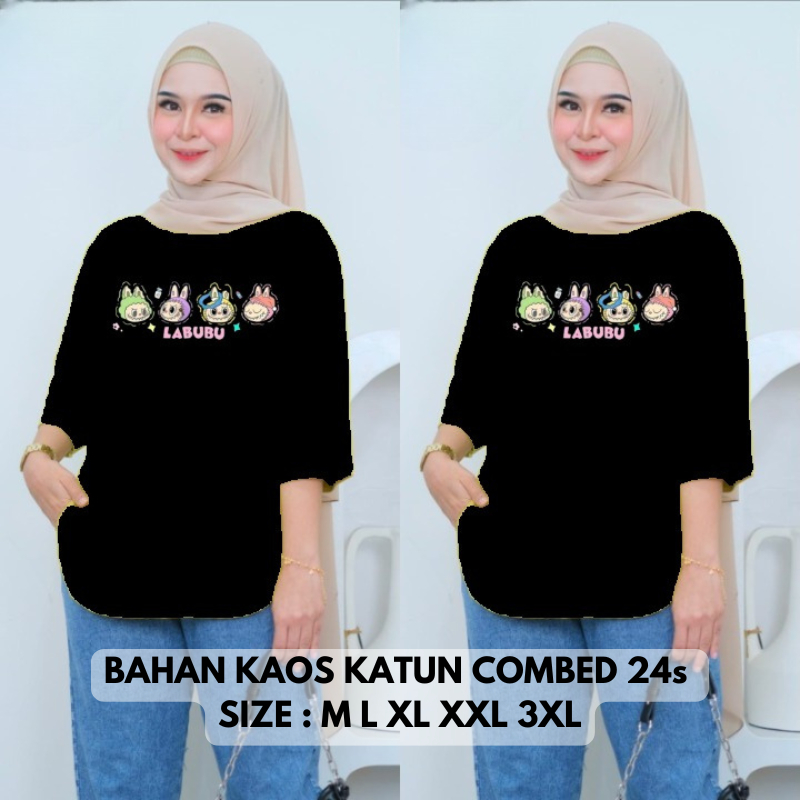 Baju Atasan Wanita Terbaru Minilabu Top BO Bahan Kaos Katun Combed 24s Aplikasi Sablon Size S M L XL