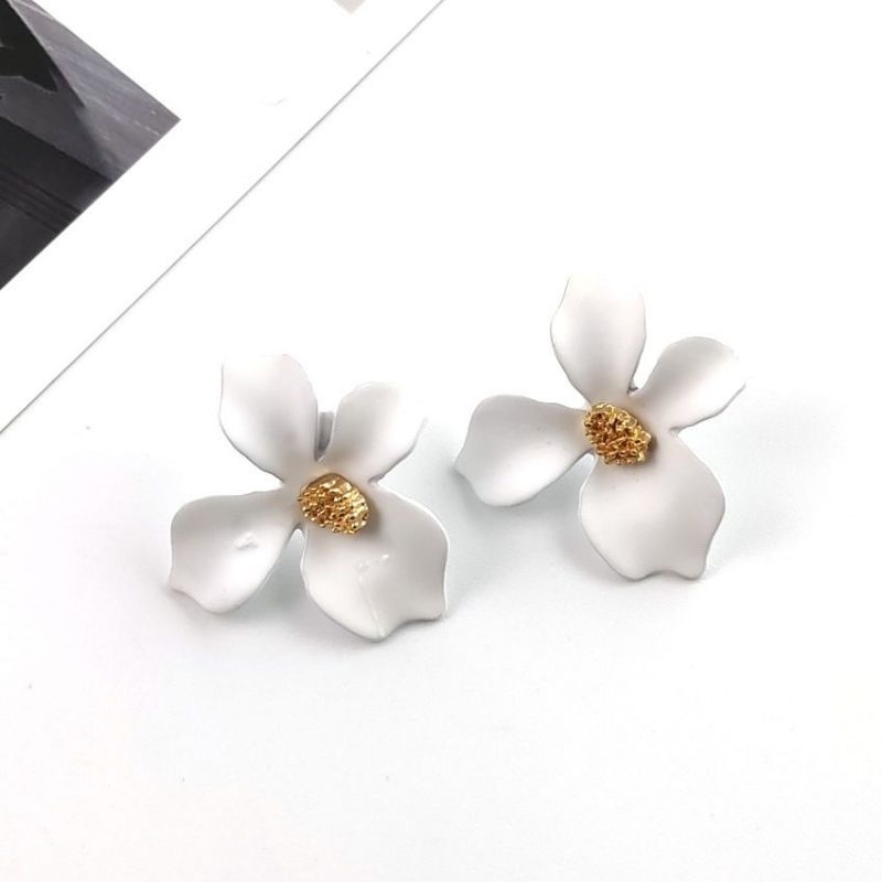 anting korea bunga Putih anting tusuk bunga putih