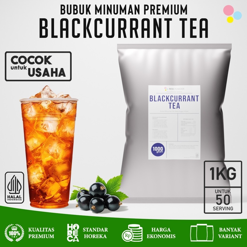 

Bubuk Minuman Rasa Blackcurrant Tea Powder 1Kg Serbuk Minuman Teh Anggur Kekinian Premium 1 Kg