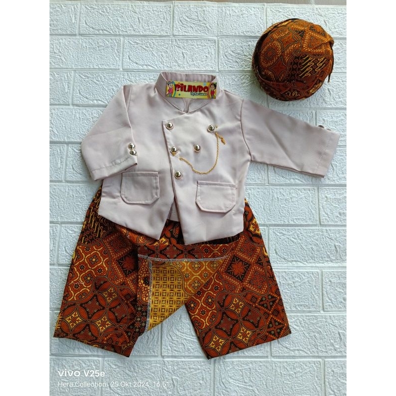 beskap baju dalang anak/bayi laki"warna krem+Blangkon