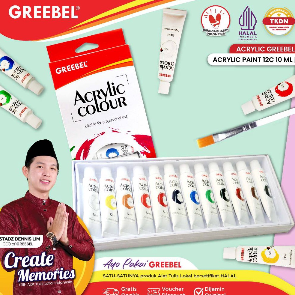 

KODE E97I GREEBEL Cat Lukis Akrilik Set 12 Warna Cat Acrylic Set 12x1ML