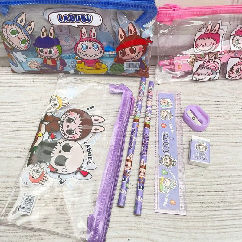 

6in1 KOTAK PENSIL SET LABUBU POUCH SET ALAT TULIS Penggaris Rautan Penghapus Sekolah LABUBU