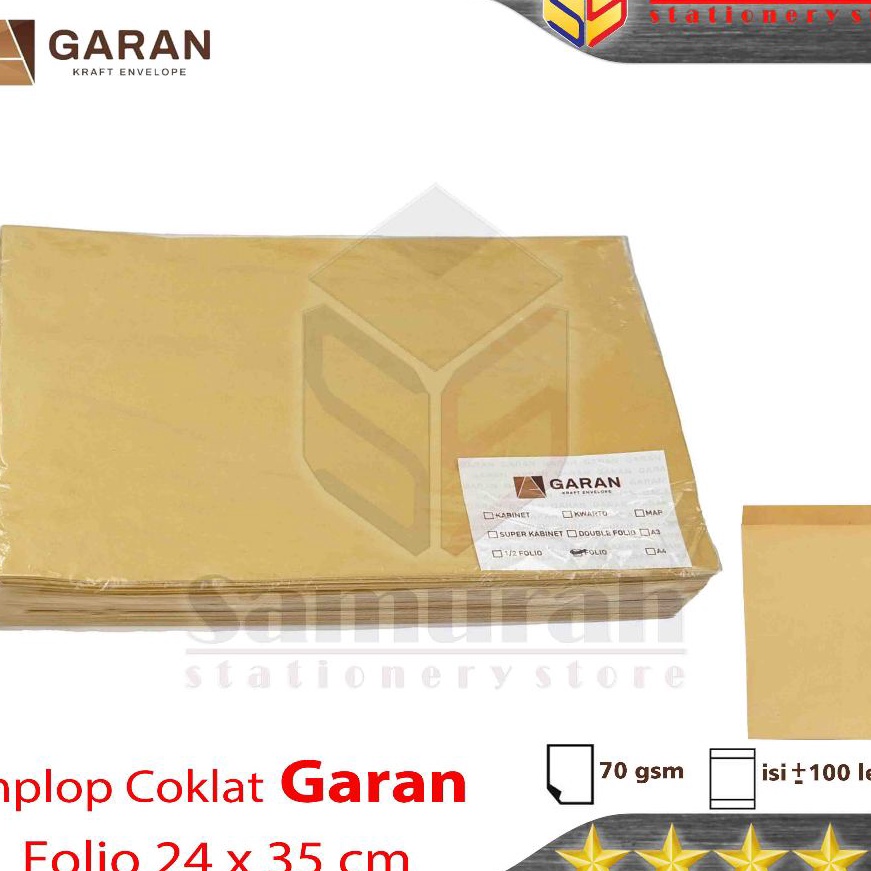 

KI3 Amplop Kes Coklat GARAN Ukuran Folio 24 x 35 cm Amplop Dokumen F4 1 pak isi 1 tebal 7 Gsm Gram