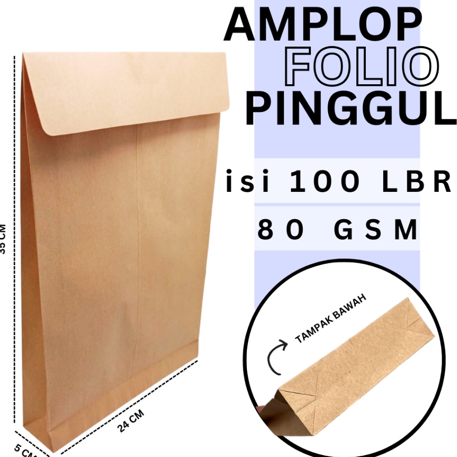 

Murah Amplop Coklat Folio PINGGUL 24 x 35Cm isi 1lbrPolos Paper Bag Kraft Amplop