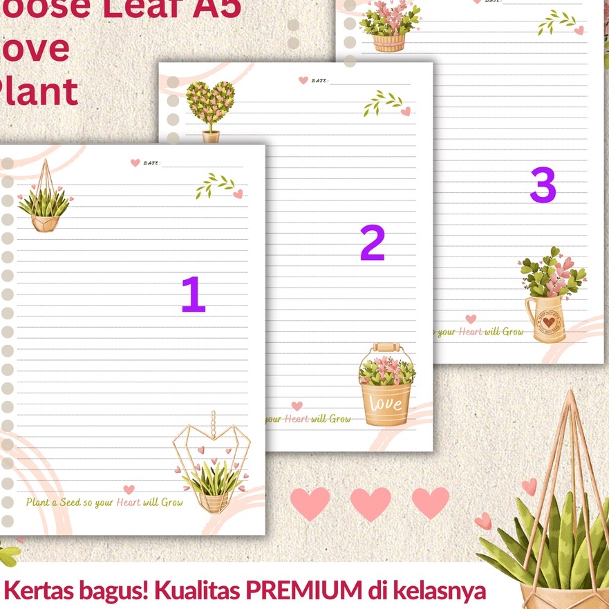 

KF7 Loose leaf Isi Kes File binder A5 Tebal Love Plant Refill Map Binder Grid Dotted Blank Garis Kotak Titik Polos Color Warna Lucu CHESTER LIVING