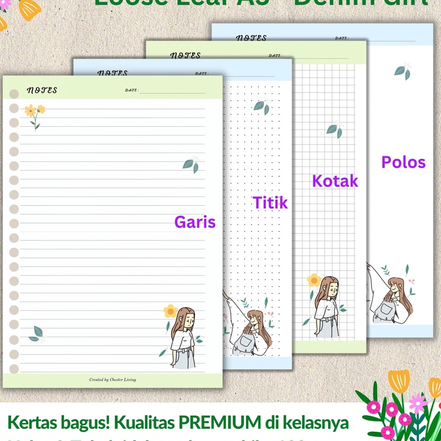 

KF7 Loose leaf Isi Kes File binder A5 Tebal Denim Girl Refill Map Binder Grid Dotted Blank Garis Kotak Titik Polos Color Warna Lucu CHESTER LIVING