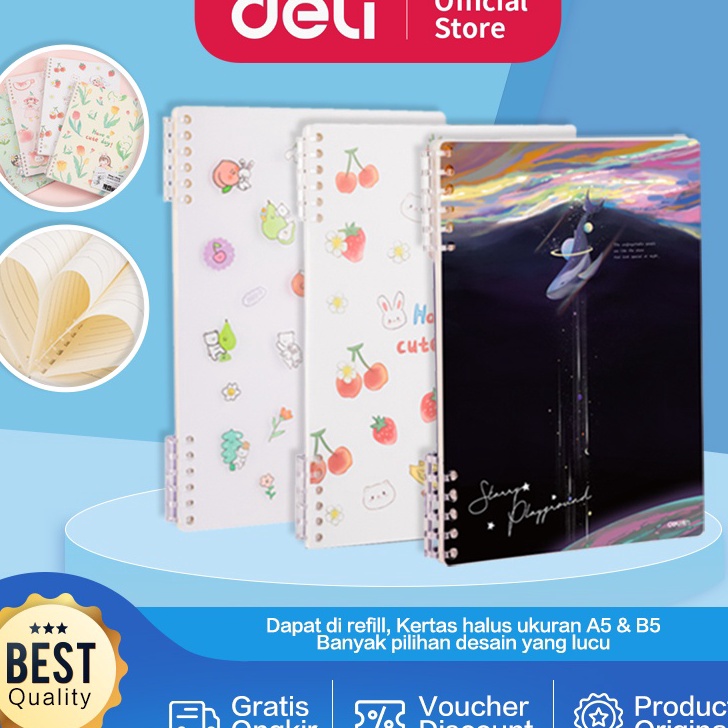 

KP8 Deli LooseLeaf Notebook Binder Buku Catatan Lucu Dapat di Refill Isi 5 Lembar A5 B5 245X