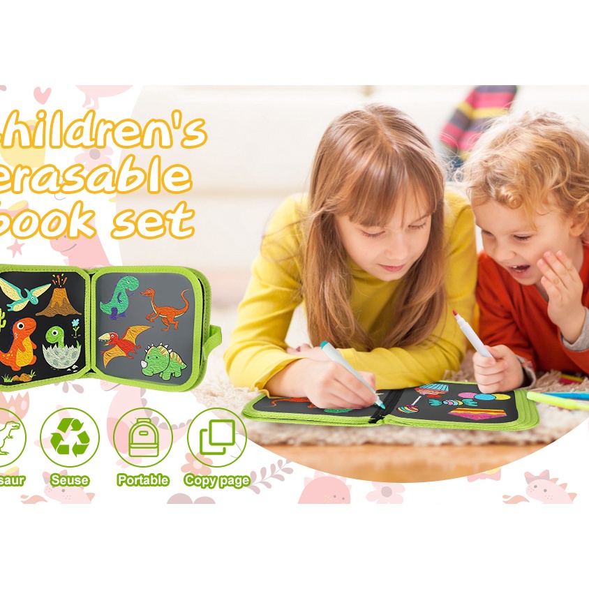 

SPESIAL BULAN INI Buku Gambar Portable Ajaib Reusable Bisa Dihapus 14 Hal Free 2pcs Tissue dan 12 Spidol