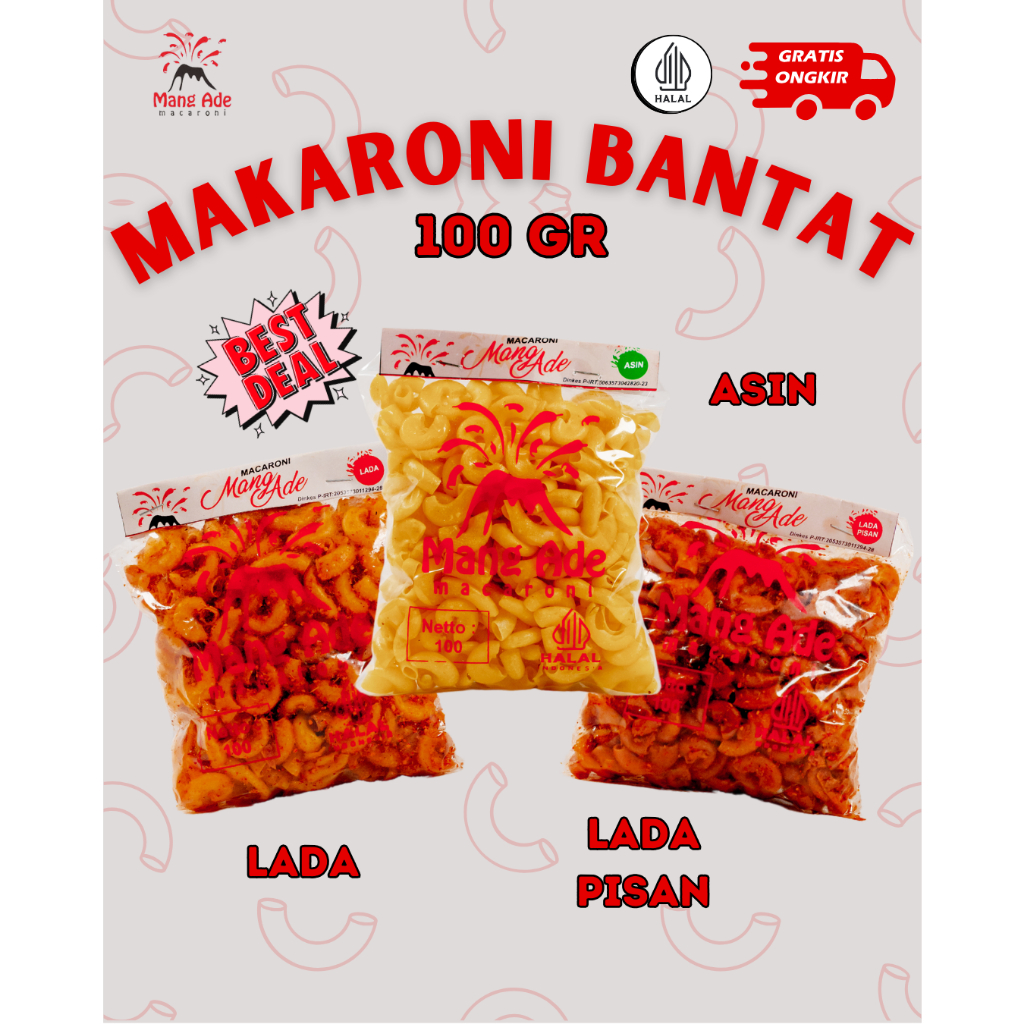 

Makaroni Bantet Mang Ade Tasikmalaya Kemasan 100gram