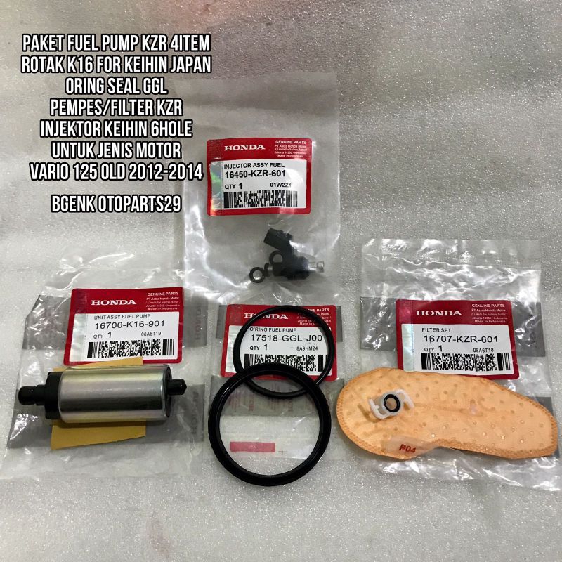 PAKET 4 ITEM(rotak+oring seal+pempes+injektor 6hole) HONDA VARIO 125 FI OLD 2012+2013-2014 KZR ORI