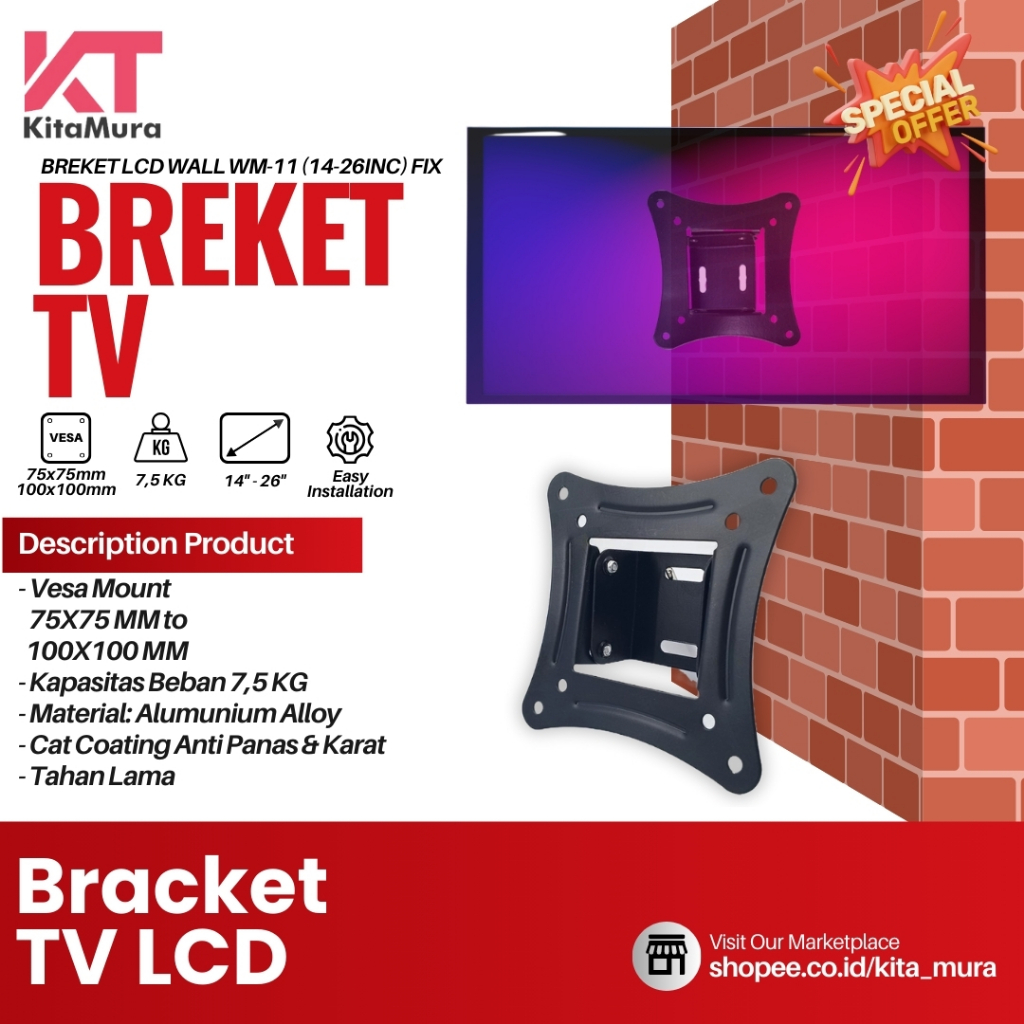 BREKET LCD WALL MOUNT S-05 | BRACKET TV DINDING LED LCD PANEL 14 - 26 INCH