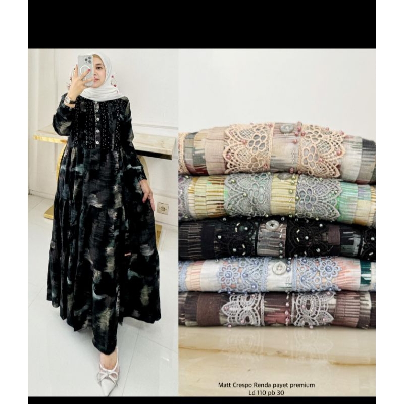 Gamis Salvina disty Midi Dress Disty.. matt Crespo Renda Payet premium.. ld 110.. pb 130.. cakep pol