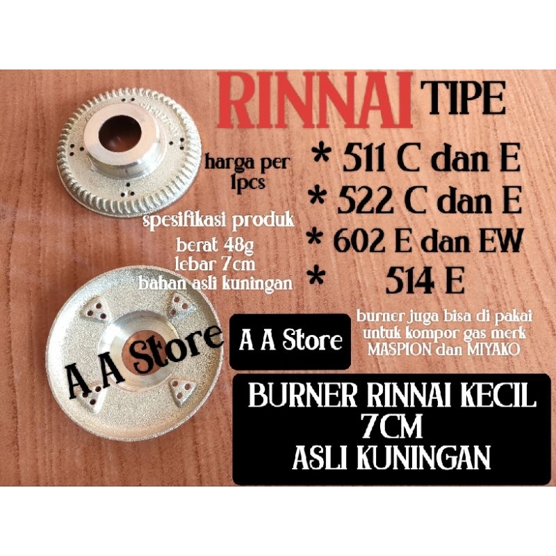 KUNINGAN BURNER KOMPOR GAS RINNAI KECIL 7CM TEBAL / BURNER KOMPOR GAS 1 TUNGKU 2 TUNGKU