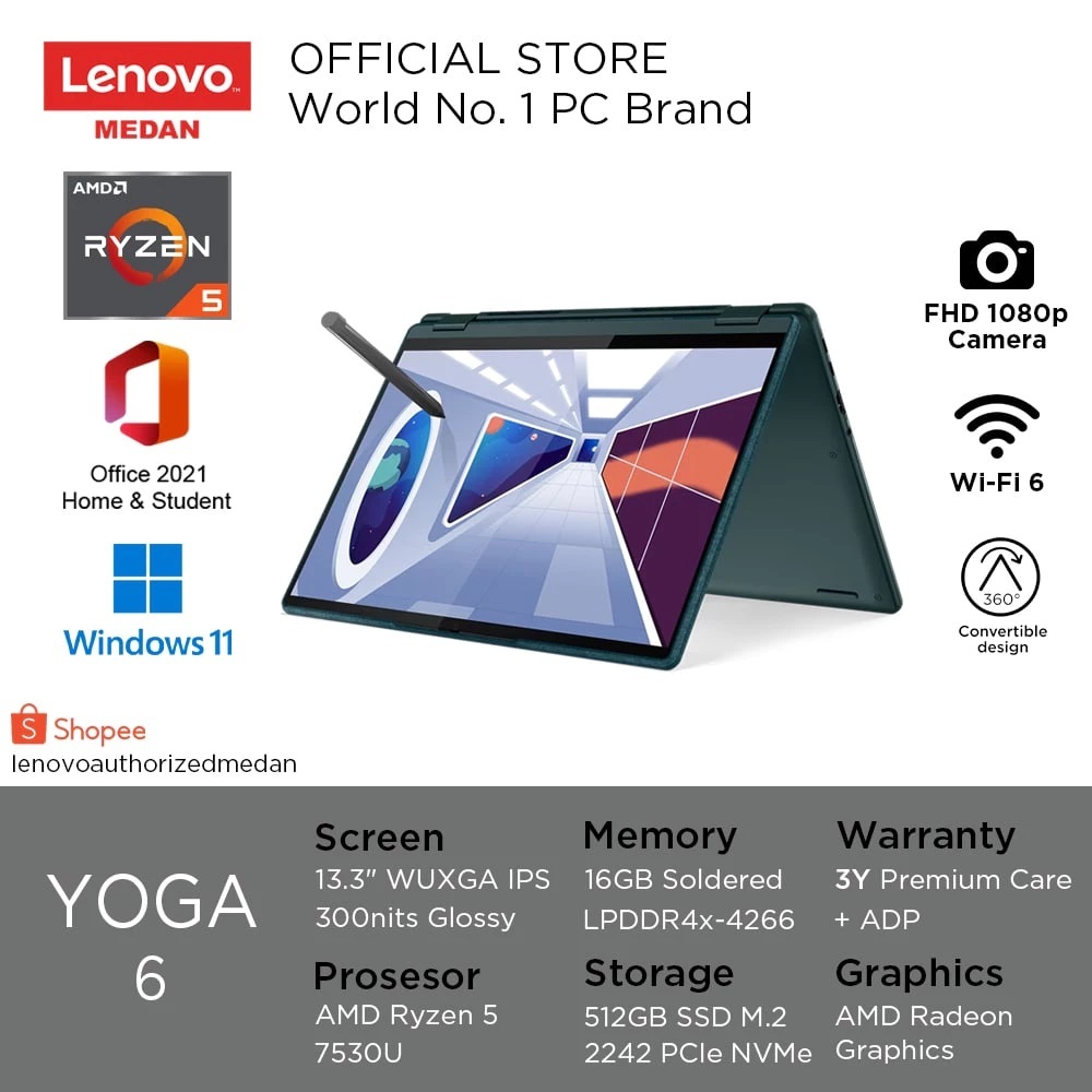 Lenovo Yoga 6 13ABR8 Ryzen 5 7530U 16GB 512GB W11+OHS Touch