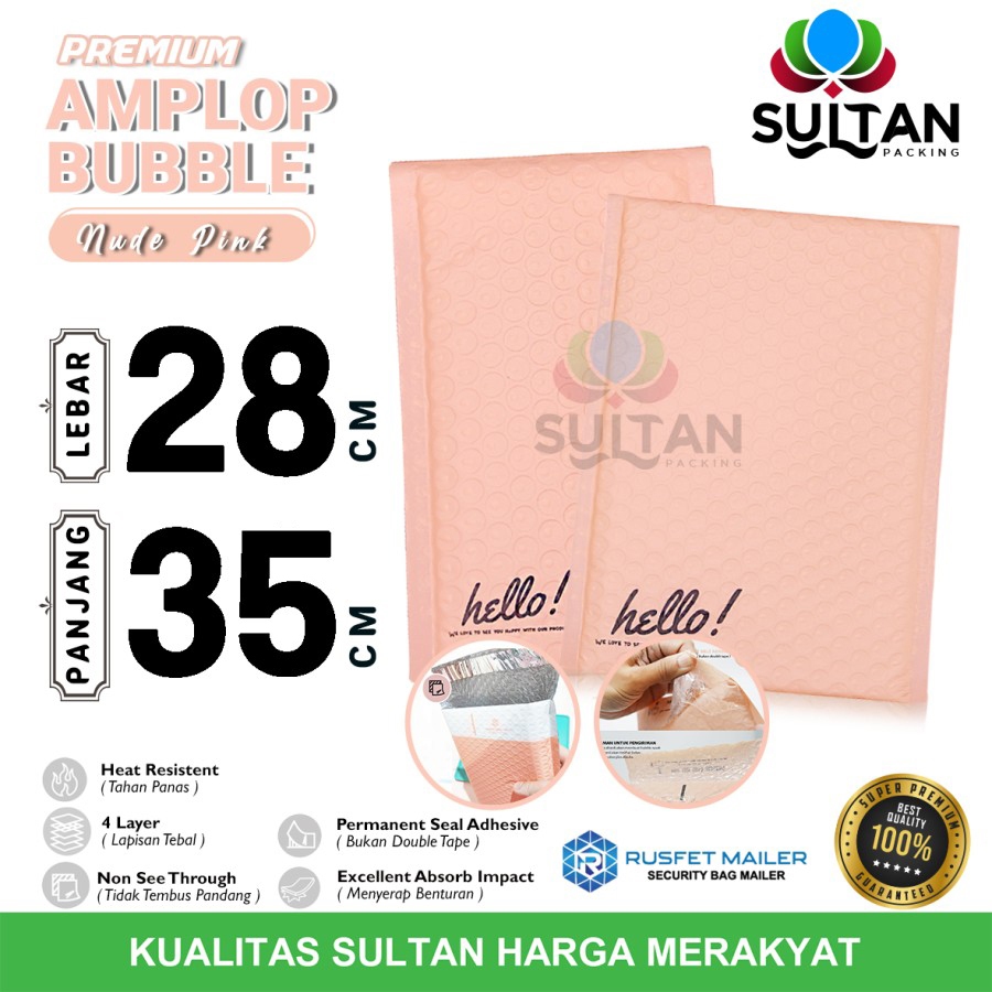 

AMPLOP BUBBLE MAILER 28x35cm SOFT PINK WRAP ENVELOPE MATTE RUSFET
