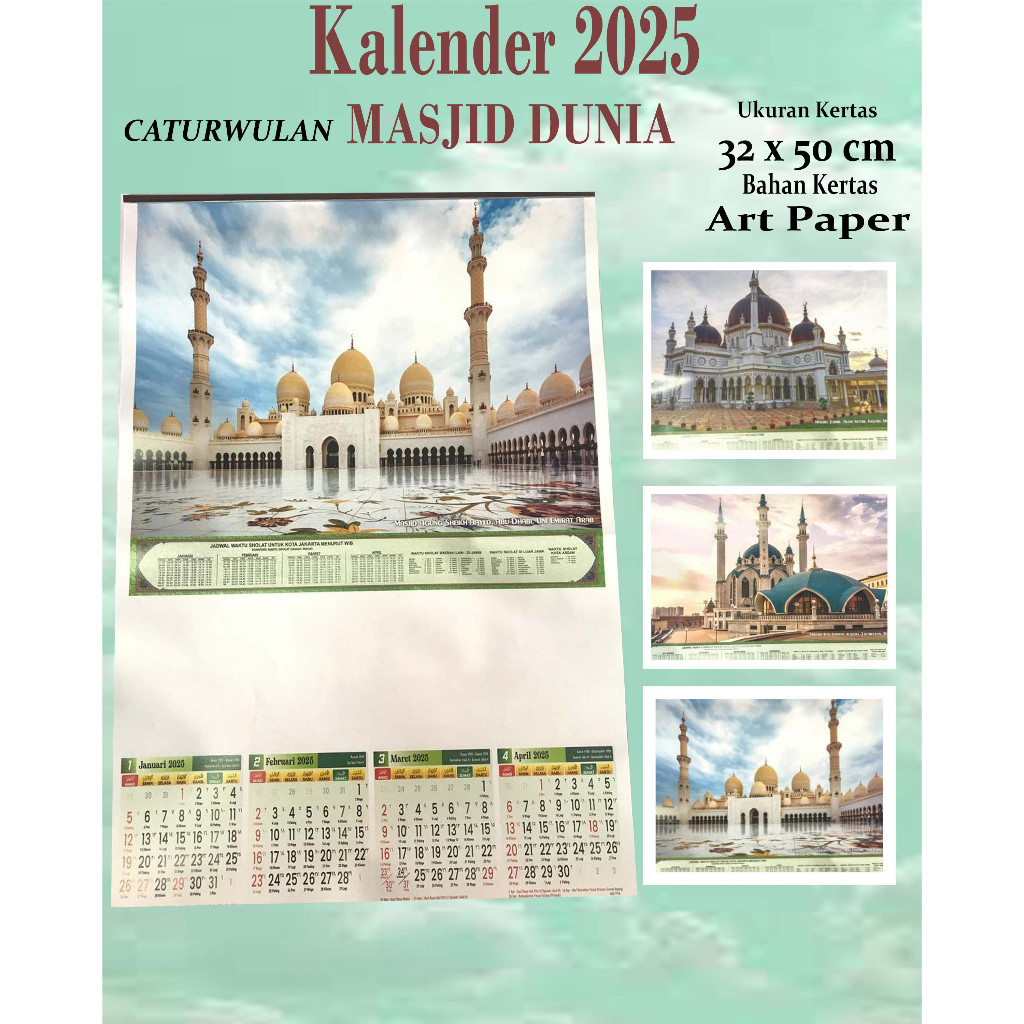 

( CR - 108 ) KALENDER DINDING TAHUN 2025 CATURWULAN ( 3 LEMBAR) GAMBAR MASJID DUNIA