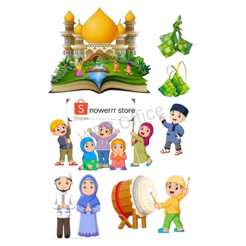 Topper Cake Custom Tema anak MUSLIM MUSLIMAH/MENGAJI / HARI SANTI/ Hiasan Tart Tema Anak Muslim Musl