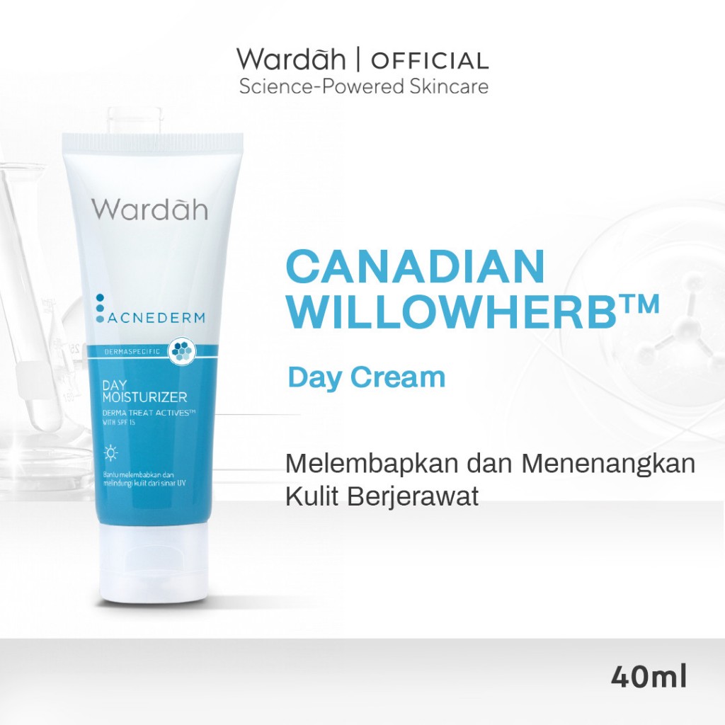 WARDAH Acnederm Day Moisturizer 40 ml - Pelembab Wajah Berjerawat dengan SPF 15 - Krim Untuk Mencera