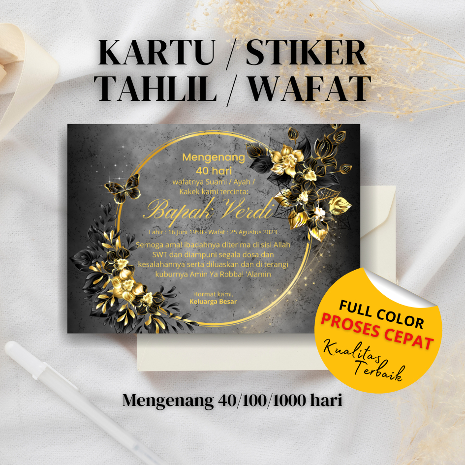 P4 Kartu/Stiker Tahlil / Wafat / Menggenang 40/100 /1000 Hari/ isi 20pcs / Stiker Haul/