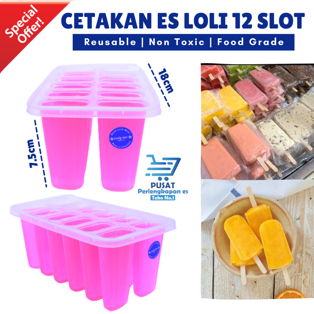 Cetakan Es Krim Tebal Cetakan Loly 12 Slot Cetakan Es Loly Cetakan Es Krim Stik Cetakan Es Lilin