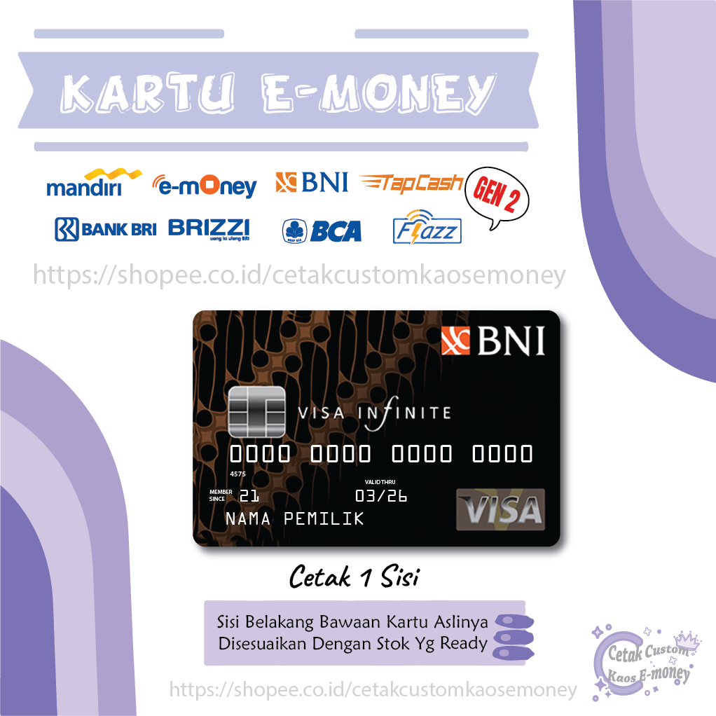KARTU E MONEY E TOLL KARTU BNI VISA BATIK BLACK CREDIT CARD EMONEY MANDIRI BCA BNI BRI - 1 SISI