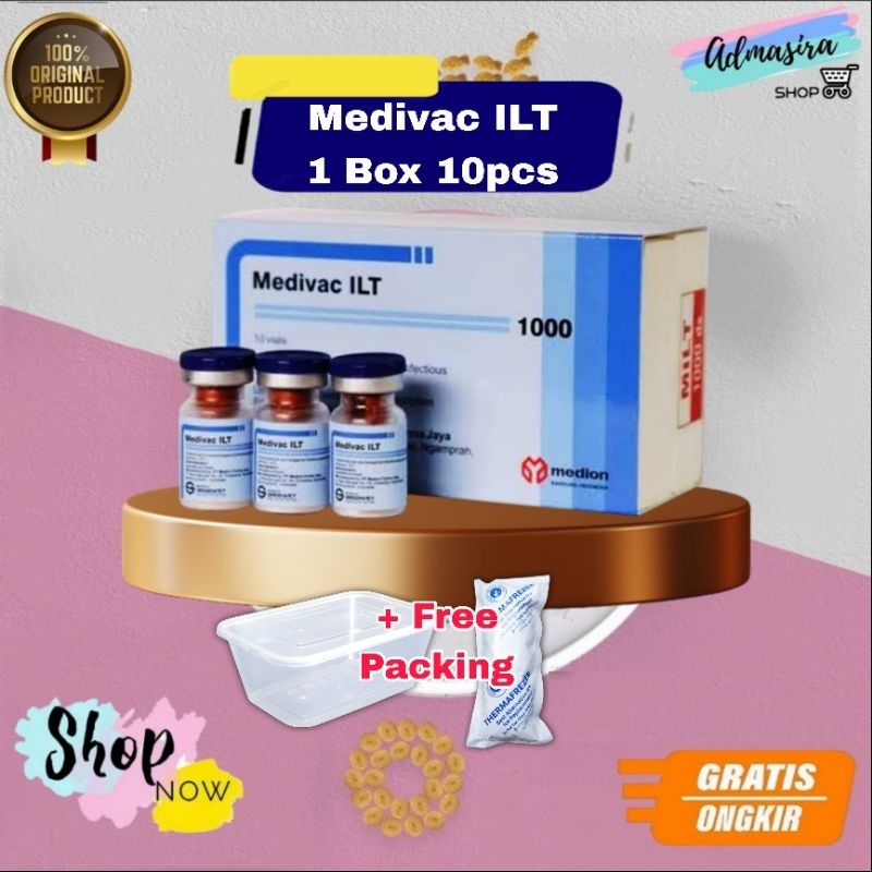 Vaksin Medivac ILT Box isi 10 botol Dosis 500 dan 1000 Ekor Medion Mencegah ILT Saluran Pernafasan A