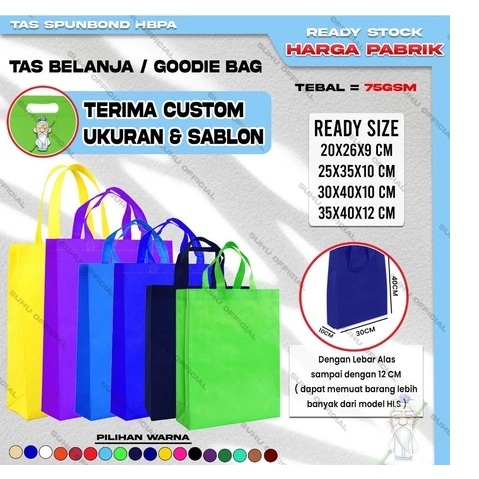 

Goodie Bag Tas Belanja Spunbond HBPA Kotak Box Ukuran 20x26x9 25x35x10 30x40x10 35x40x12 Kantong Kain...............