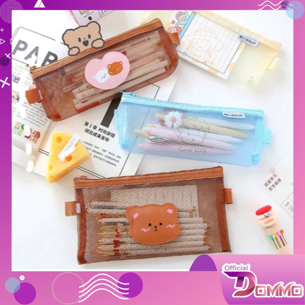

DOMMO - D2019 Tempat pensil jaring zipper transparant / Tempat Makeup Model Jaring Transparan / Tempat Pensil Zipper Coklat Motif