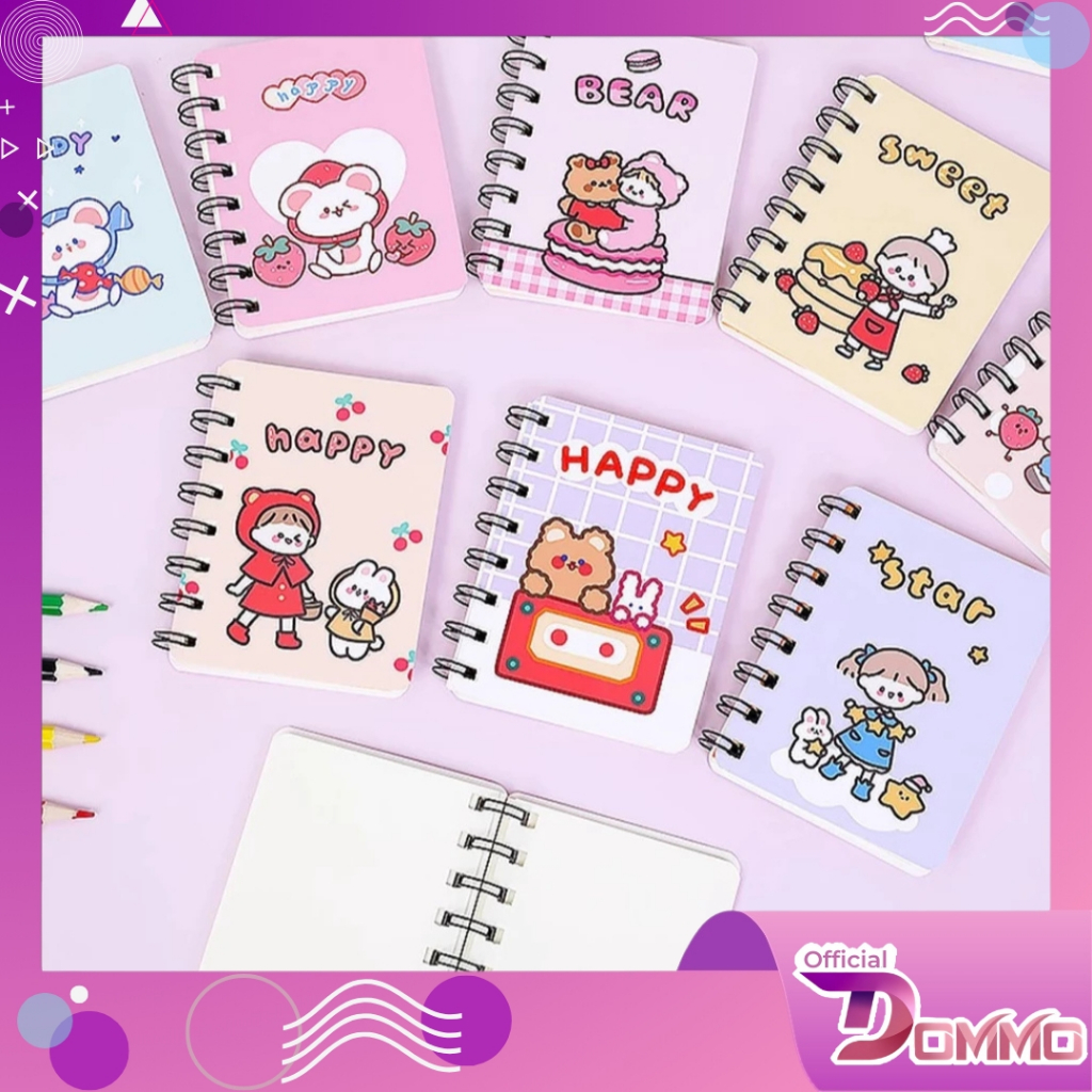 

DOMMO - D2030 Notebook Ring Motif Kartun Buku Catatan Memo Spiral Buku Tulis Mini Binder Karakter Murah