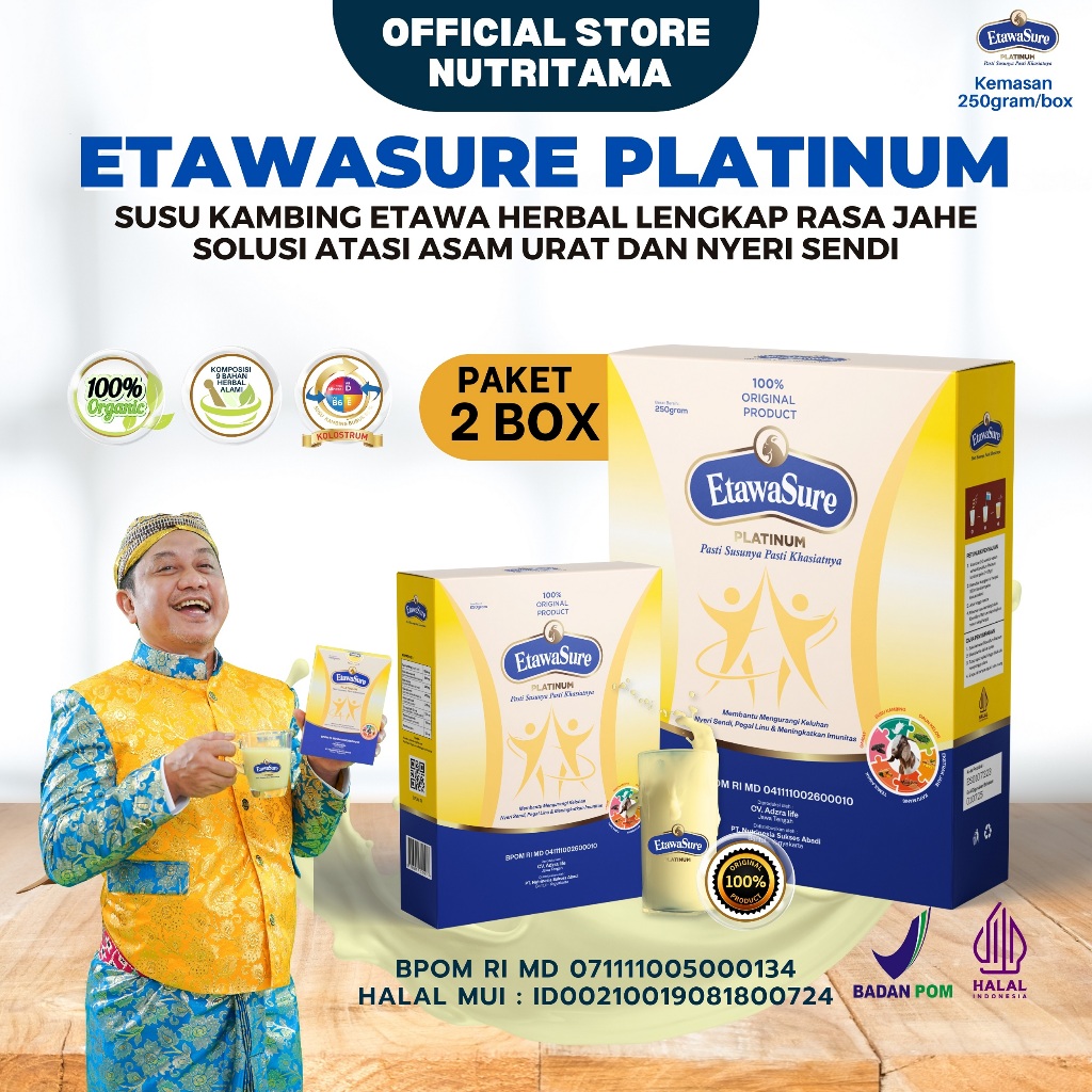 

Paket 2box Etawasure | Susu Etawasure Platinum | Susu Etawa | Susu Bubuk Etawa | Etawsure Susu Nyeri Sendi bukan Etawalin | Susu Etawa Therapy Asam Urat