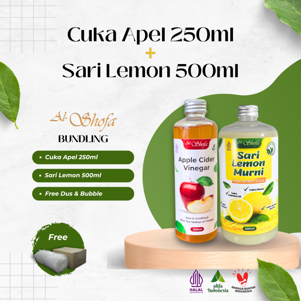 

Cuka Apel Al Shofa 250ml + Sari Lemon Al Shofa 500ml Free Kardus dan Bubble