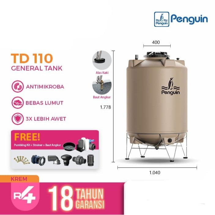 TD 110 (1050 Liter) Toren Total Drain / Tandon Total Drain Penguin Original