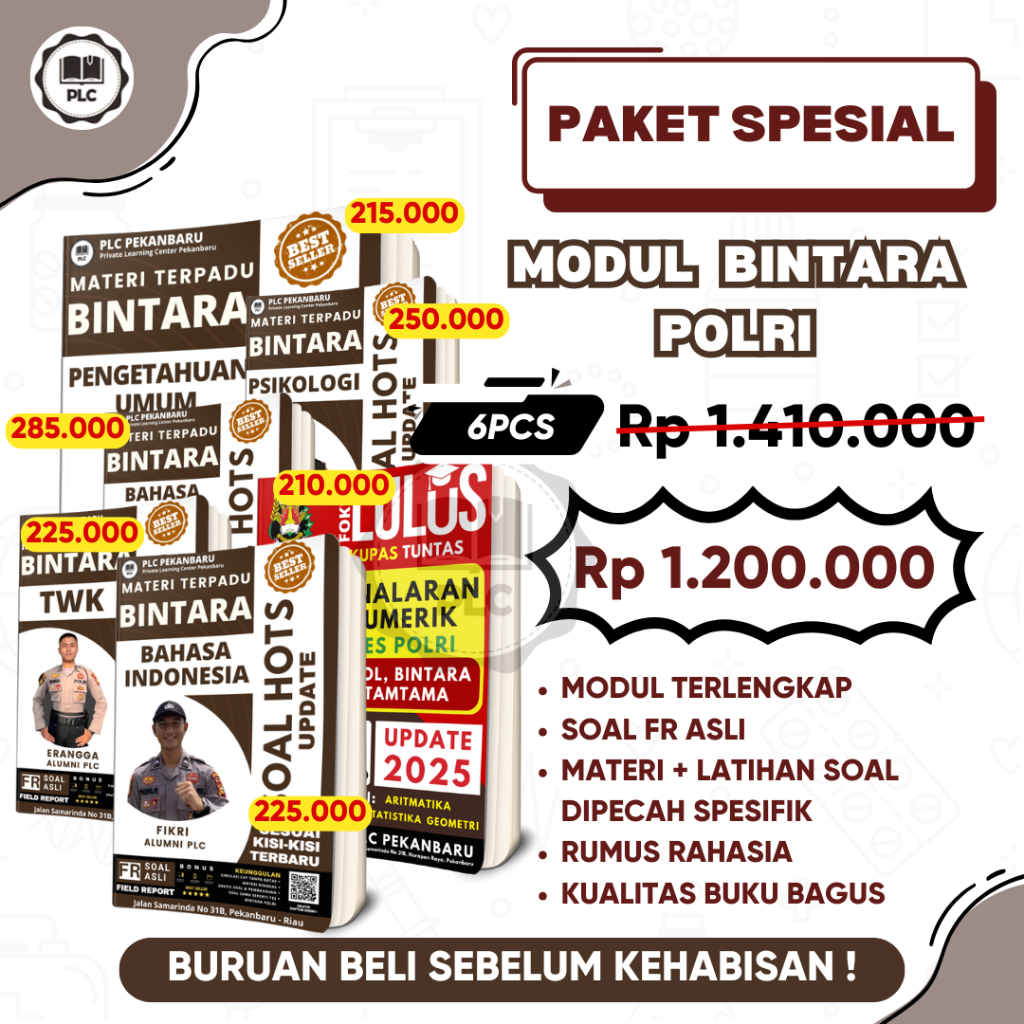 PLC - Buku Materi & Bank Soal Persiapan Tes Masuk Bintara POLRI 2026 - Paket Bundling