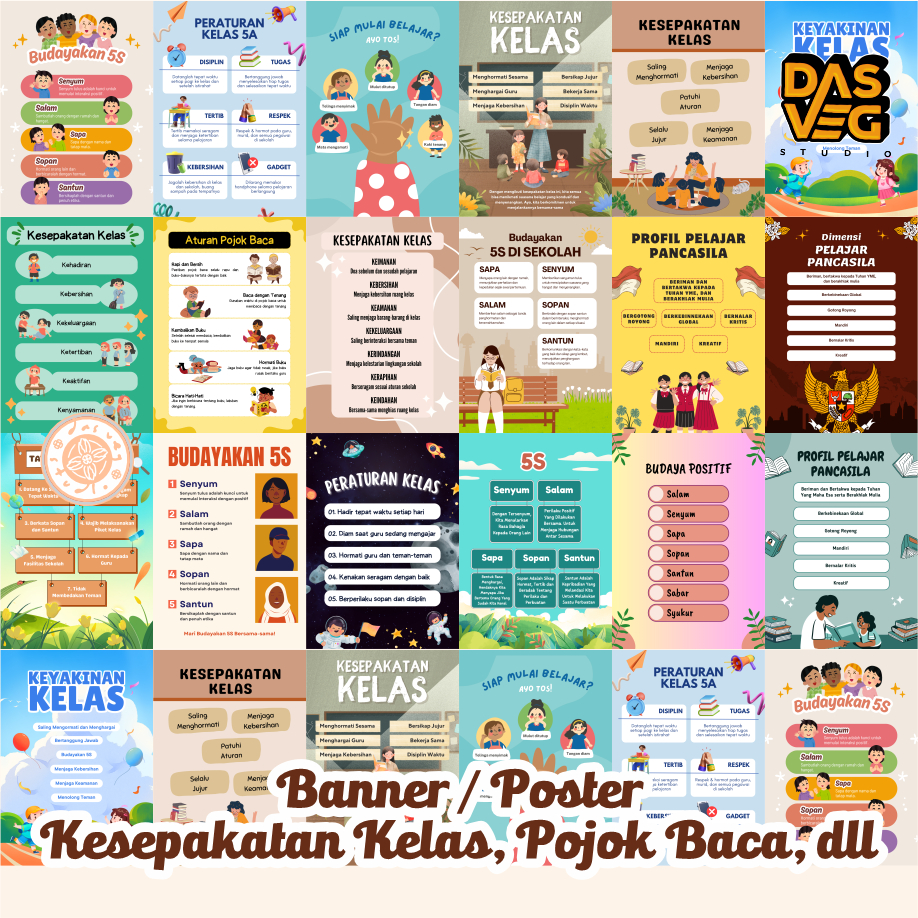 Banner / Poster Kesepakatan Kelas, Pojok Baca, dll