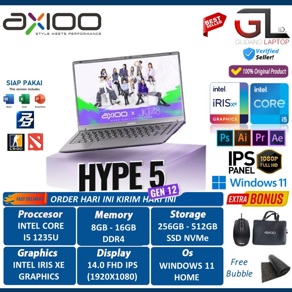 new Axioo Hype 5 G12 Intel i5 1235U | axioo hype 3 core i3 ram 16GB 512GB Ssd 14.0 Fhd Ips Win11Home
