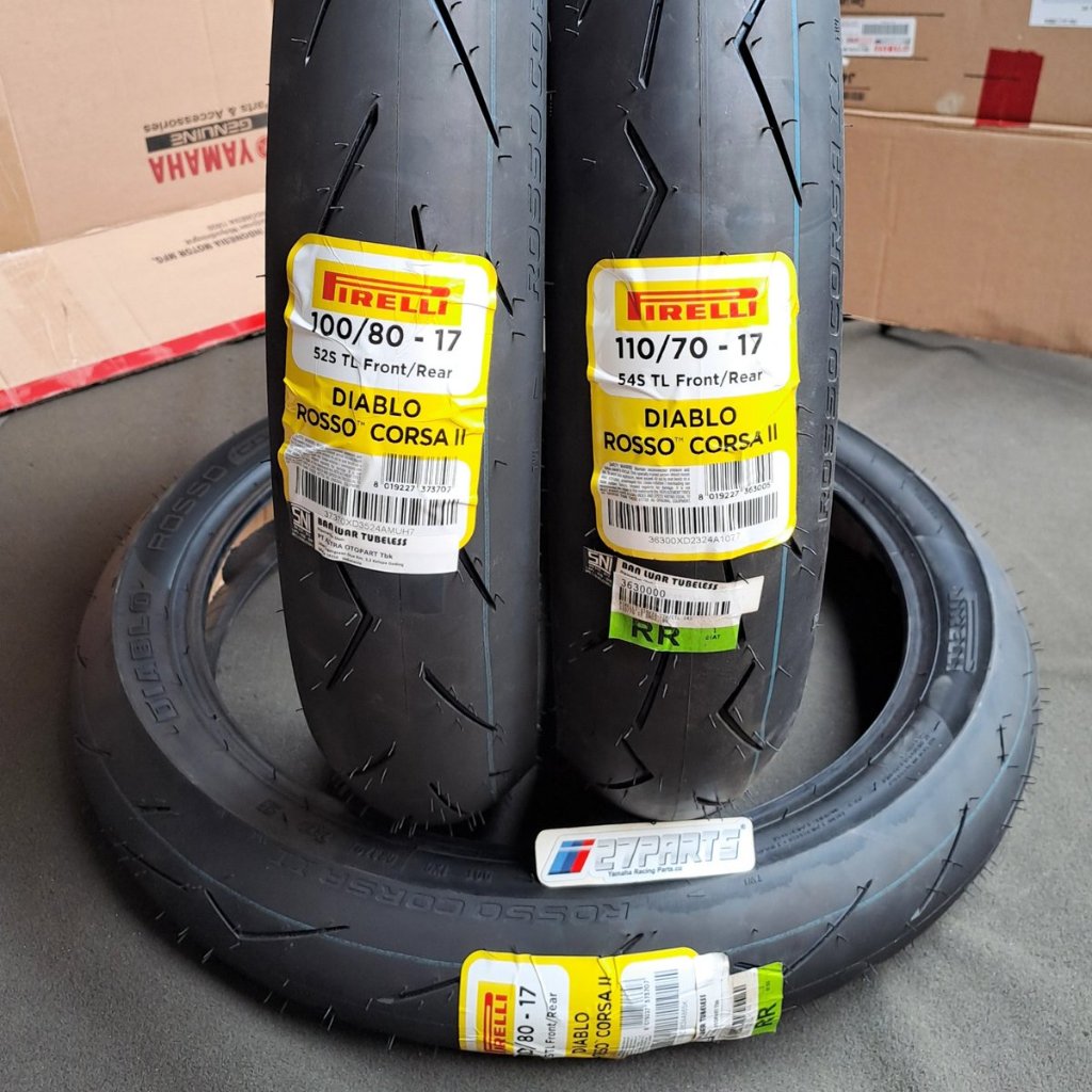 BAN PIRELLI DIABLO ROSSO CORSA II SET DEPAN BELAKANG RING 17 110/70 - 100/80 ORIGINAL