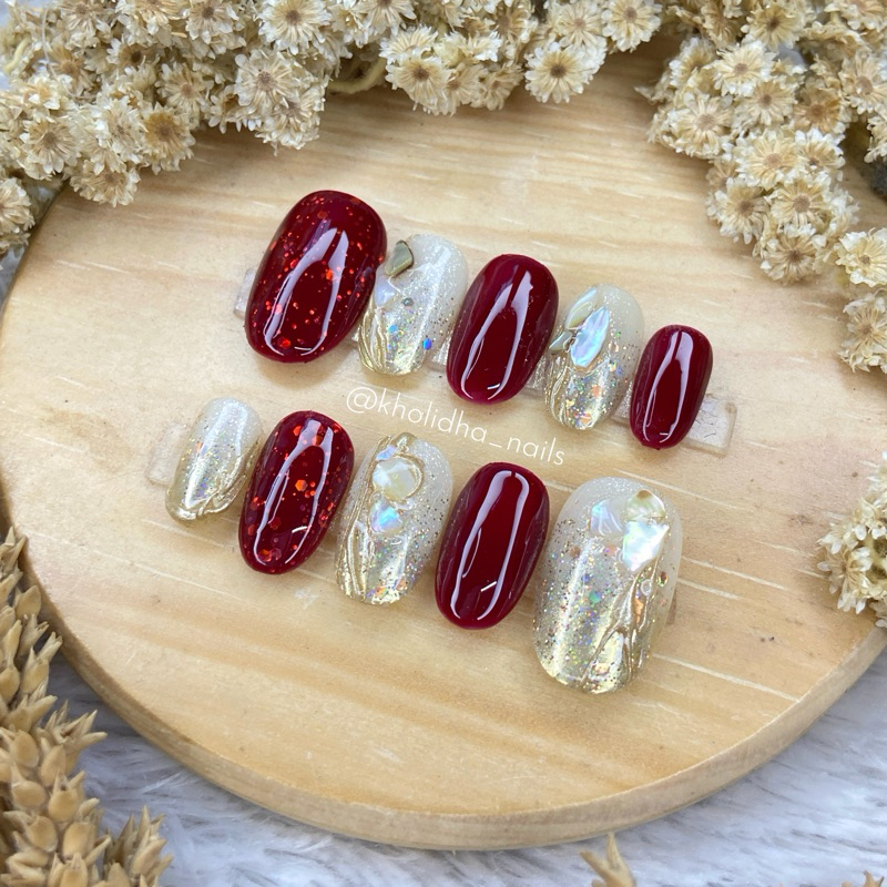 Maroon gold - Fake nails Kholidha Nails