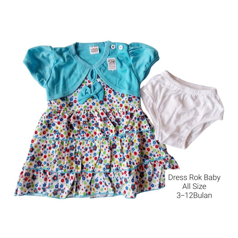 Baju Rok Dress Bayi Perempuan 3-12bulan-Set Baju Dress Bayi Perempuan-Rok Bayi