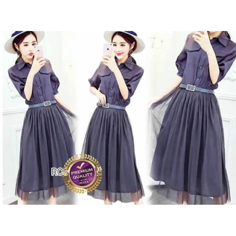 DRESS KOMBINASI ROK TUTU GREY / ABU ABU