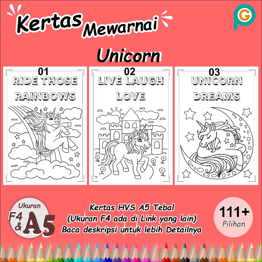 

KERTAS MEWARNAI / Unicorn / COLORING / KERTAS GAMBAR / KERTAS MEWARNAI ANAK PAUD TK SD / F4 - A5