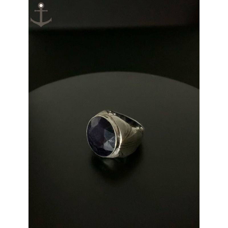 Cincin perak pria silver ring 925 asli dengan batu natural blue sapphire 14,06 gram bersertifikat la