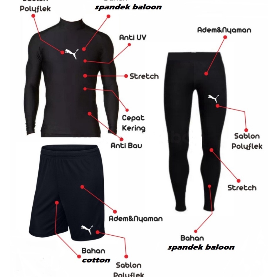 Kirim Tercepat  3 in 1 paket baselayer baju manset  celana bola  lagging baselayer panjang size M L 