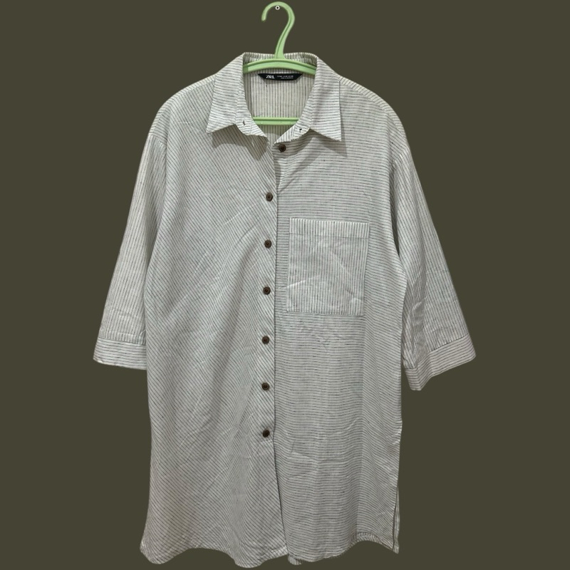 Zara Woman Kemeja Panjang Wanita Offwhite Striped Preloved