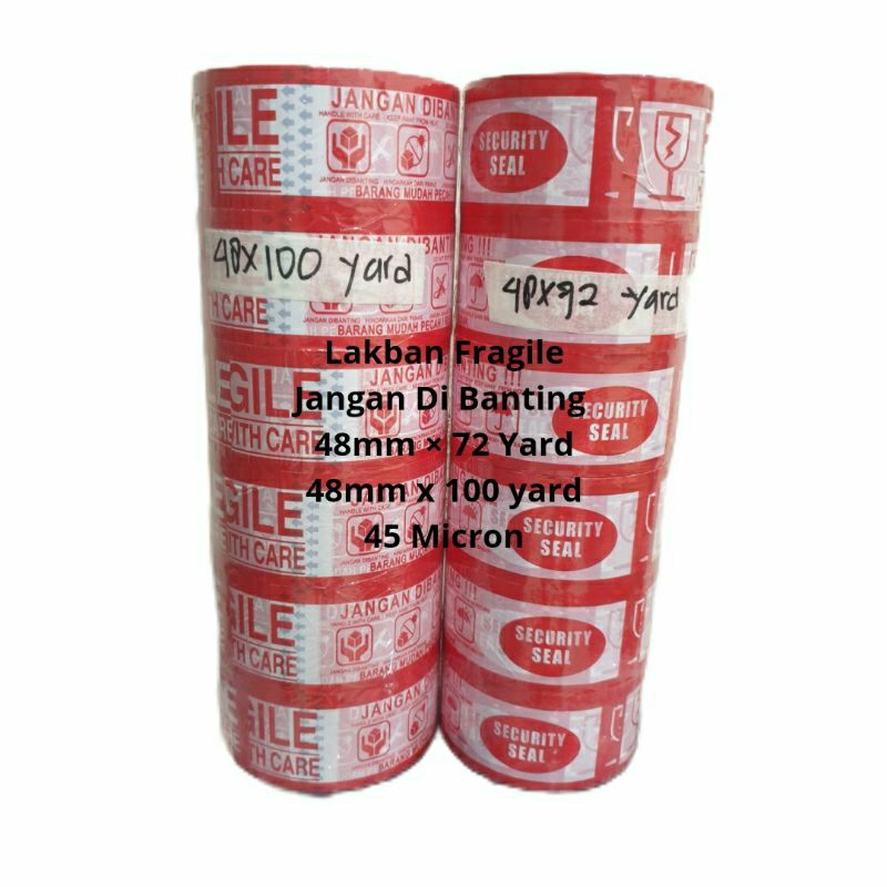 

Lakban Fragile Merah Jangan Dibanting 48mm x 72 Yard atau 48mm x 100 yard 45 Micron Harga Satuan