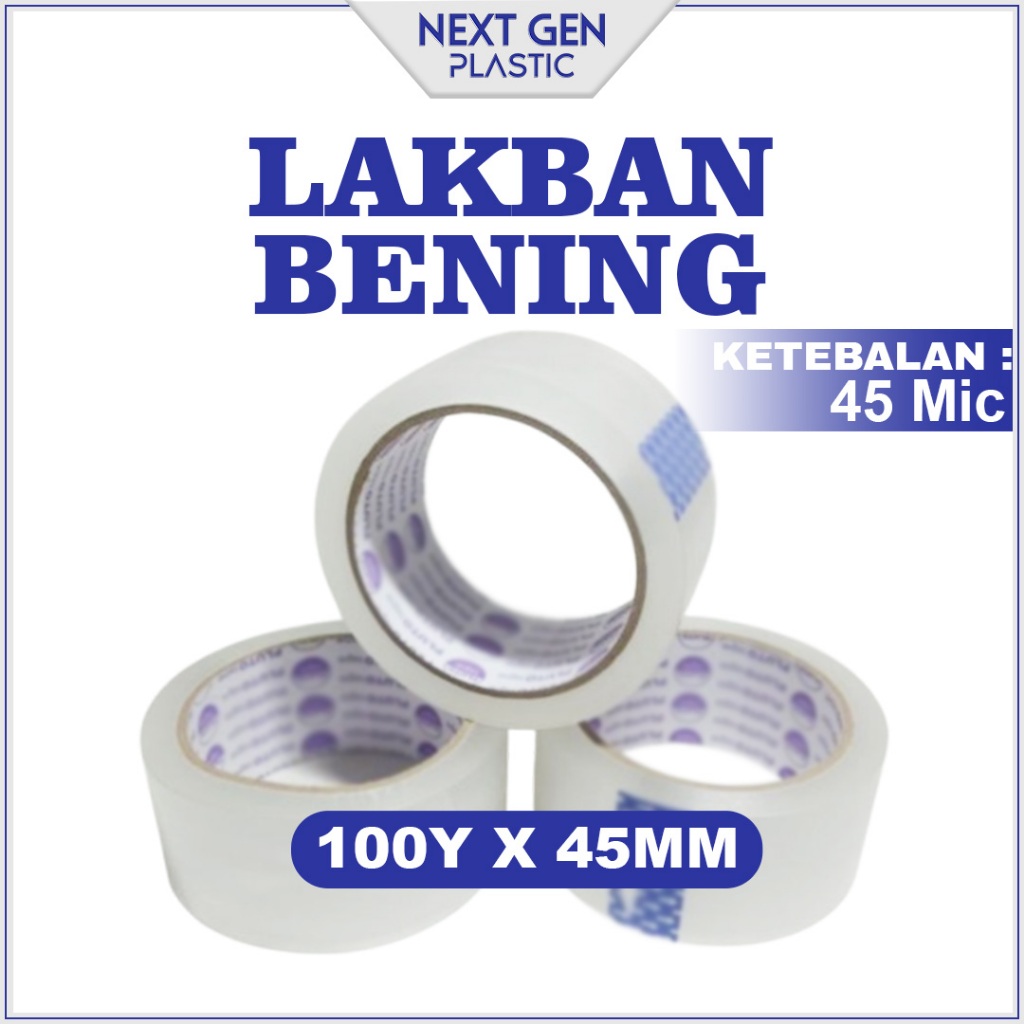 

LAKBAN BENING 100 Yard ISOLASI SELOTIP Cortape Tebal Clear Tape 45 mm Daya Lengket Kuat Lakban Coklat Fragile Plastik OPP Polymailer Paket Baju Fashion Grosir Satuan Murah