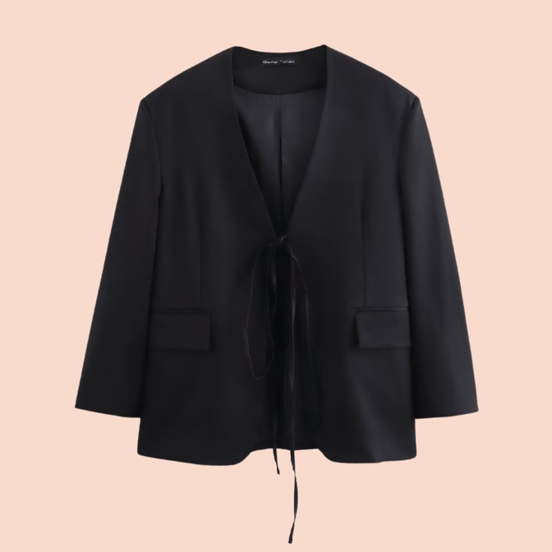 Blazer Wanita Casual Polos Warna Hitam Informal Korean Loose Blazer