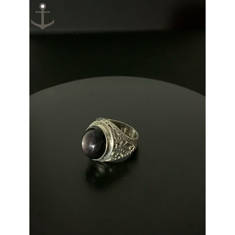 Cincin perak pria silver ring 925 asli dengan batu natural black star sapphire 12,58 gram bersertifi